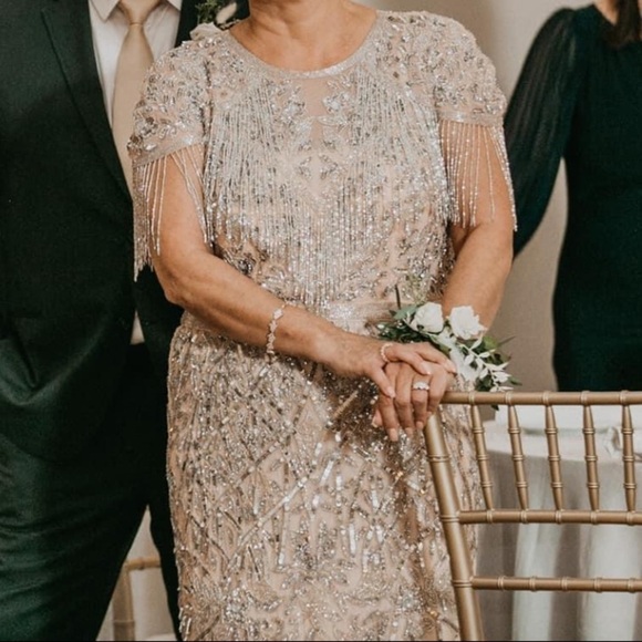 Mac Duggal Beaded Embellished short sleeve gown - Picture 4 of 11